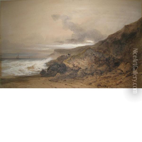 Stormy Day Along The Coast Oil Painting - Gabriel Hippolyte Le Bas