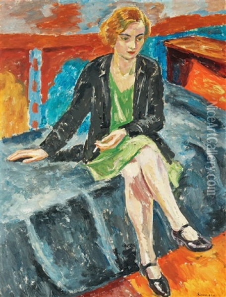 Flicka Med Cigarett (girl With Cigarette) Oil Painting - Birger Simonsson