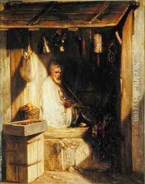 Turkish Merchant Smoking in his Shop Oil Painting - Alexandre Gabriel Decamps