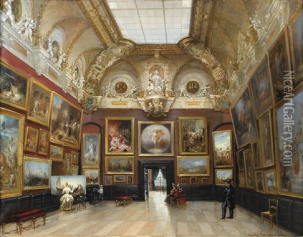 La Salle Des Etats Au Louvre Oil Painting - Lucien Przepiorski