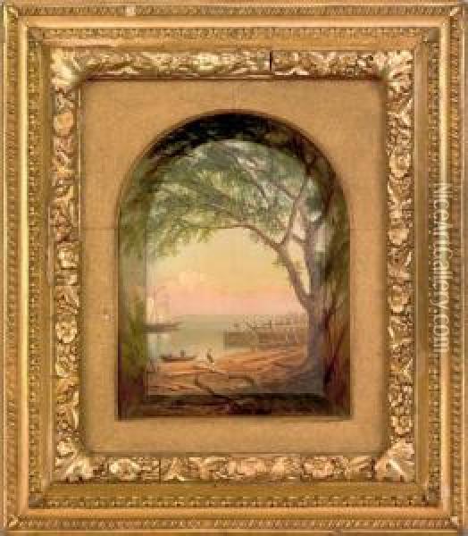 Shadowbox Panel Delaware River Scene Oil Painting - William Russell Smith