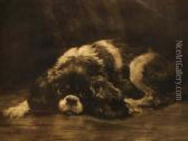 Hard Times - Study Of A Cavalier King Charles Oil Painting - Herbert Thomas Dicksee