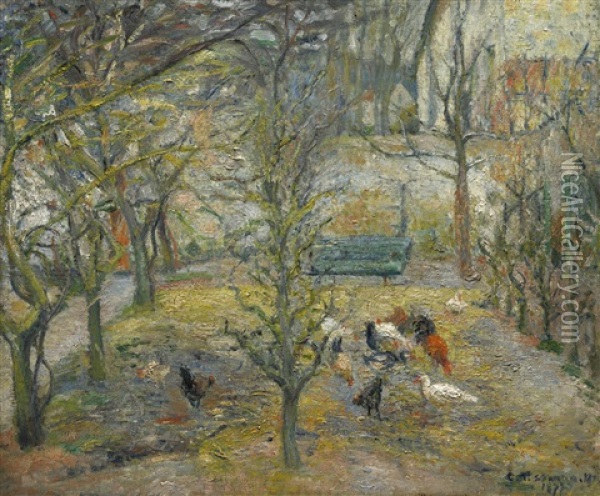 Basse-cour A La 'maison Rouge', Pontoise Oil Painting - Camille Pissarro