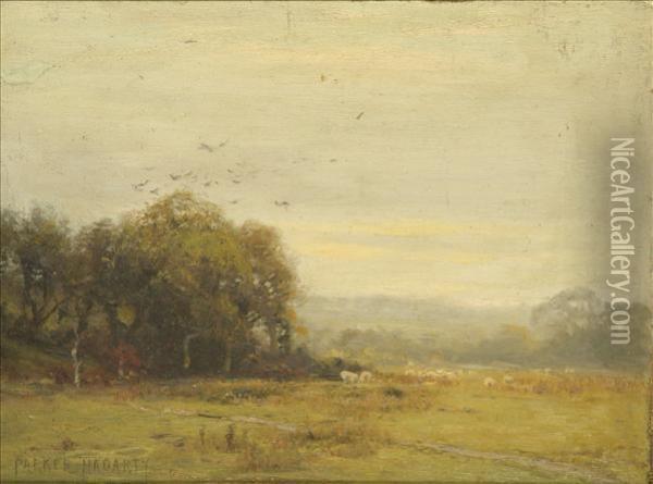 Sheep Grazing In A Landscape Oil Painting - Parker Hagarty