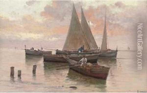 Fishermen In The Bay Of Naples, Dusk Oil Painting - Lazzaro Pasini