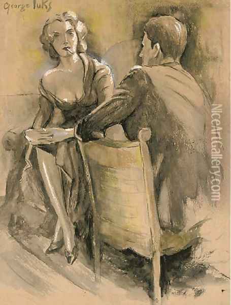 Flirtations in the smoking room Oil Painting - George Luks