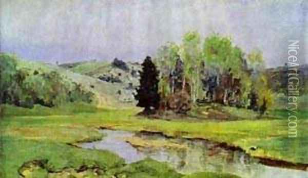 The River Svinka Study 1890s Oil Painting - Vasily Polenov