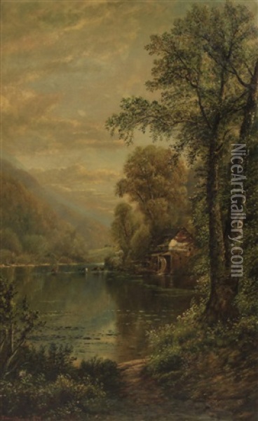 A Wooded River Scene Oil Painting - Edmund Darch Lewis