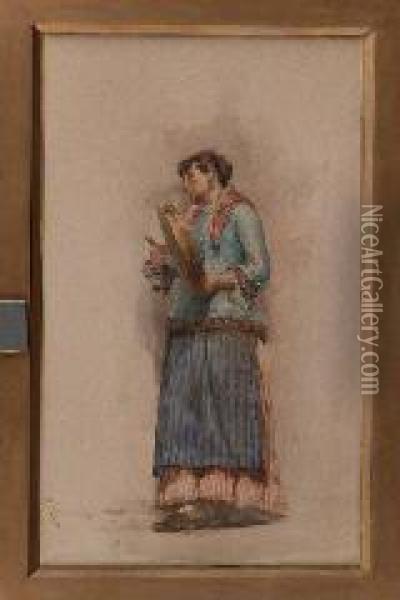 Paesana In Costume - 1884 Oil Painting - Fausto Zonaro