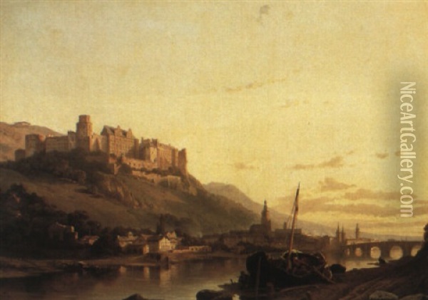 A View Of Heidelberg And The River Neckar Oil Painting - Francois Antoine Bossuet