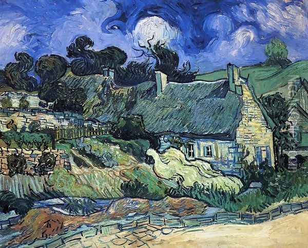 Houses with Thatched Roofs, Cordeville Oil Painting - Vincent Van Gogh