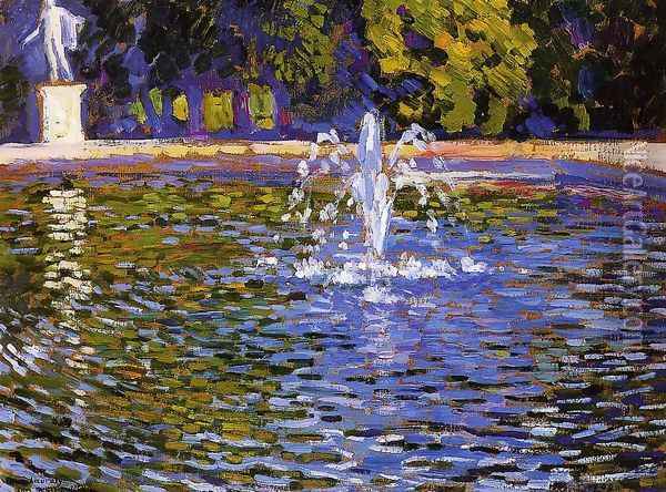 The Fountain: Parc Sans Souci at Potsdam Oil Painting - Theo van Rysselberghe