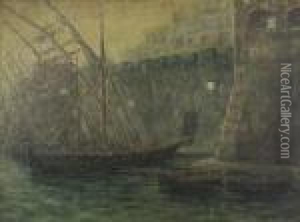 Barche Di Sera Alla Fortezza Medicea Di Livorno Oil Painting - Vittorio Matteo Corcos