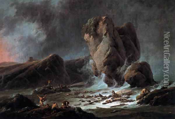 Shipwrecked Sailors Coming Ashore Oil Painting - Jean-Baptiste Pillement