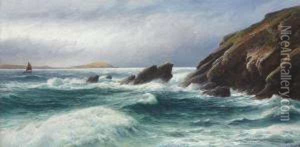 Porth Point, Newquay Bay, Cornwall Oil Painting - David James