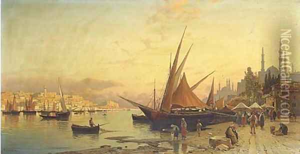 View of the Bosphorus, Constantinople Oil Painting - Hermann David Solomon Corrodi