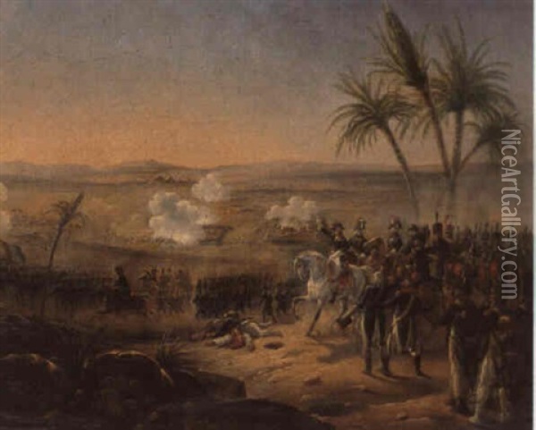 Bonaparte Harangue Ses Troupes Pendant La Bataille Des Pyramides Oil Painting - Hippolyte Bellange
