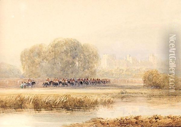 Horsemen Approaching Windsor Castle Oil Painting - David Cox