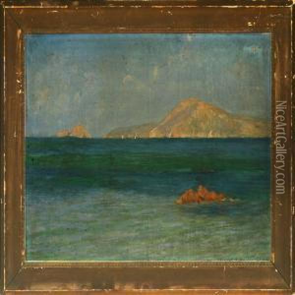 View From Sicily With Sailing Ships And The Volcano Etna Oil Painting - Albrecht Elvinus Schmidt