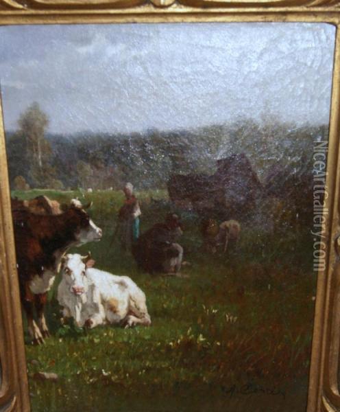 Vaches Au Pre Oil Painting - Antonio Cordero Cortes