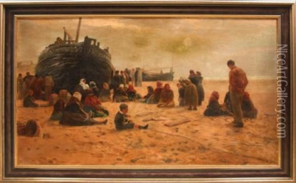Pecheurs En Famille Sur La Plage Oil Painting - Charles Emmanuel Joseph Roussel