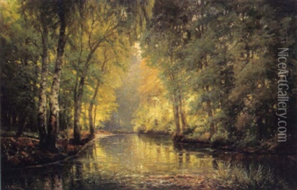 Bachlandschaft In Einem Park Oil Painting - Adolf Kaufmann