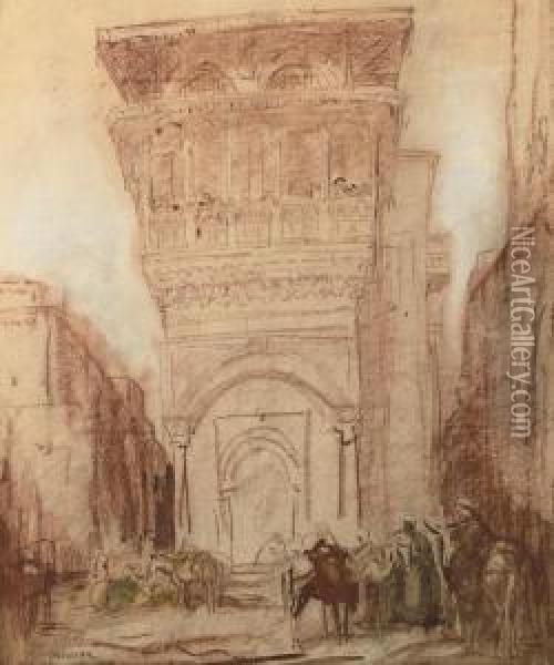 The City Gate Of Cairo, Egypt Oil Painting - Marius Bauer