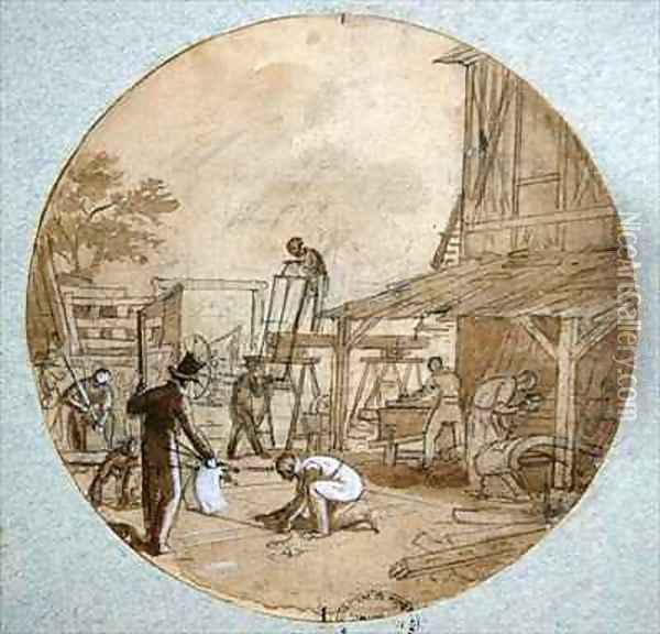The Carpenters Workshop Oil Painting - Jean-Charles Develly