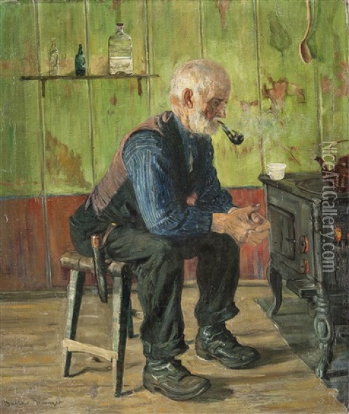 Sittende Mann I Interior Oil Painting - Nils Gustav Wentzel
