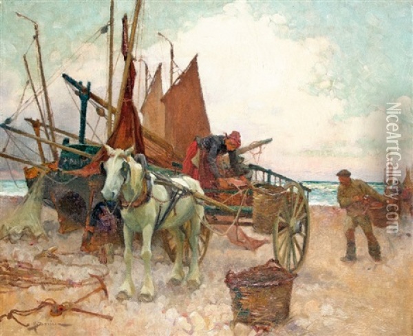 At The Beach Oil Painting - Henri Gaston Darien