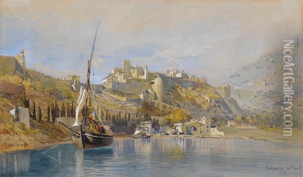 View Of The Castle And Harbour, Monaco Oil Painting - Frank Dillon
