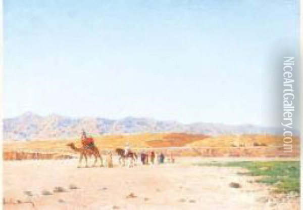 La Caravane Dans La Desert . Oil Painting - Emile Boivin