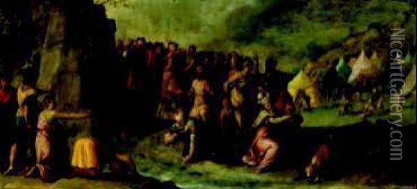Mose Fa Scaturire Le Acque Dalla Roccia Oil Painting - Frans II Francken