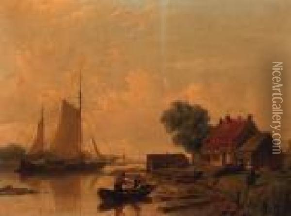 A Shipyard Oil Painting - Johan Adolph Rust