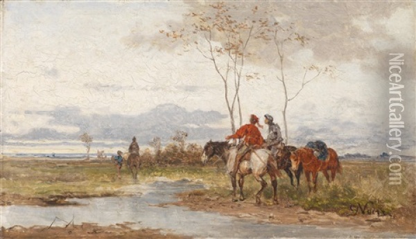 Reiter In Einer Weiten Landschaft Oil Painting - Julius Noerr