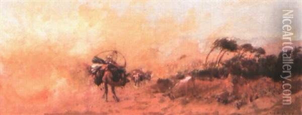 Caravane Dans Le Simon Oil Painting - Eugene F. A. Deshayes