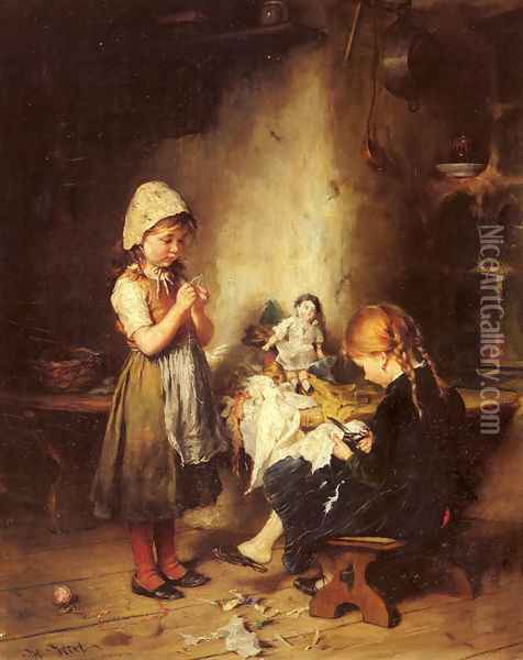 The Young Seamstresses Oil Painting - Heinrich Hirt