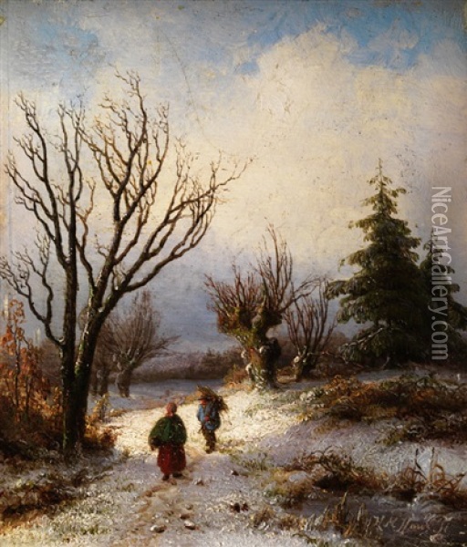Winterlandschaft Oil Painting - Hendrik Manfried Haus