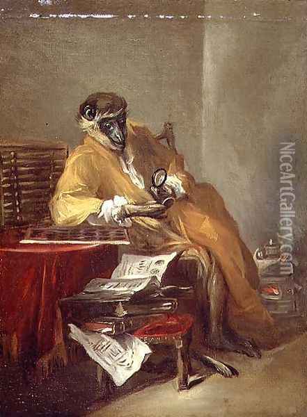 The Monkey Antiquarian Oil Painting - Jean-Baptiste-Simeon Chardin