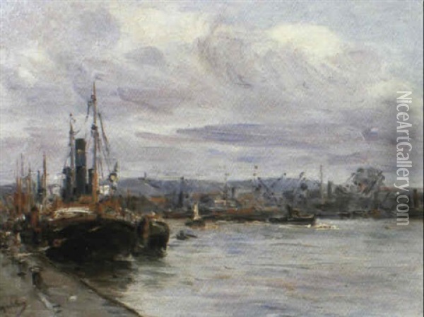 Le Port De Rouen Oil Painting - Gustave Madelain