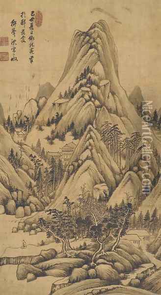 Sitting in the Mountains Oil Painting - Shen Zongjing