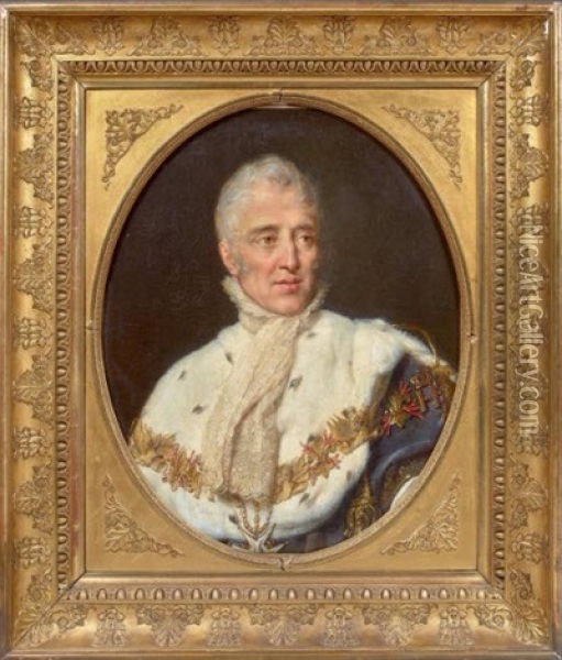 Portrait De Charles X En Buste, En Tenue Du Sacre Portant Le Grand Collier Du Saint-esprit Oil Painting - Georges Rouget