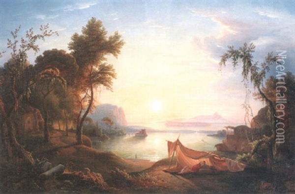 Sonnenaufgang Am Golf Von Neapel Oil Painting - Johann Georg Gmelin