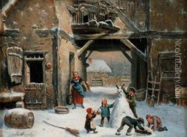 Jeux D'hiver Oil Painting - Louis-Claude Mallebranche