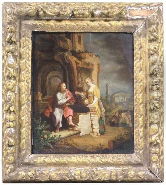 Christ And The Samaritarian Woman. Oil/panel Oil Painting - Rembrandt Van Rijn