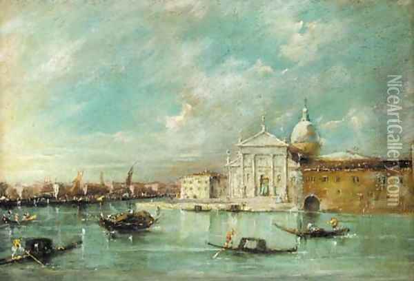Gondolas by San Giorgio Maggiore, Venice Oil Painting - Francesco Guardi