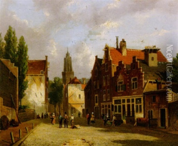 Szene Auf Der Strase Einer Hollandische Stadt Oil Painting - Adrianus Eversen