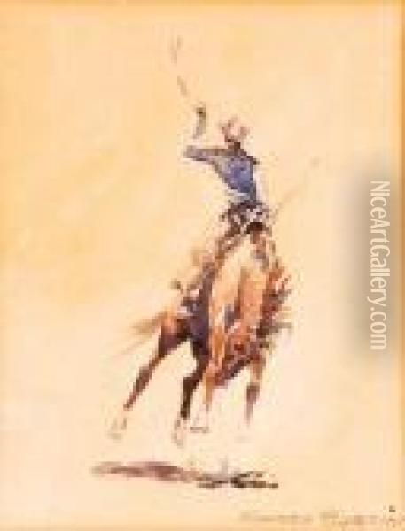 Bucking Bronco With Cowboy Oil Painting - John Edward Borein