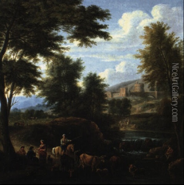 Le Passage Du Gue Oil Painting - Adriaen Frans Boudewyns the Elder