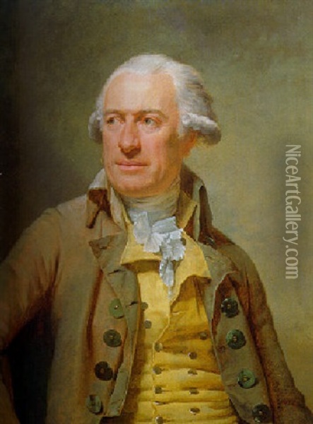 Portrait Of Architect Louis-francois Petit Radel, Wearing A Mustard Jacket And Waistcoat Oil Painting - Joseph-Siffred Duplessis